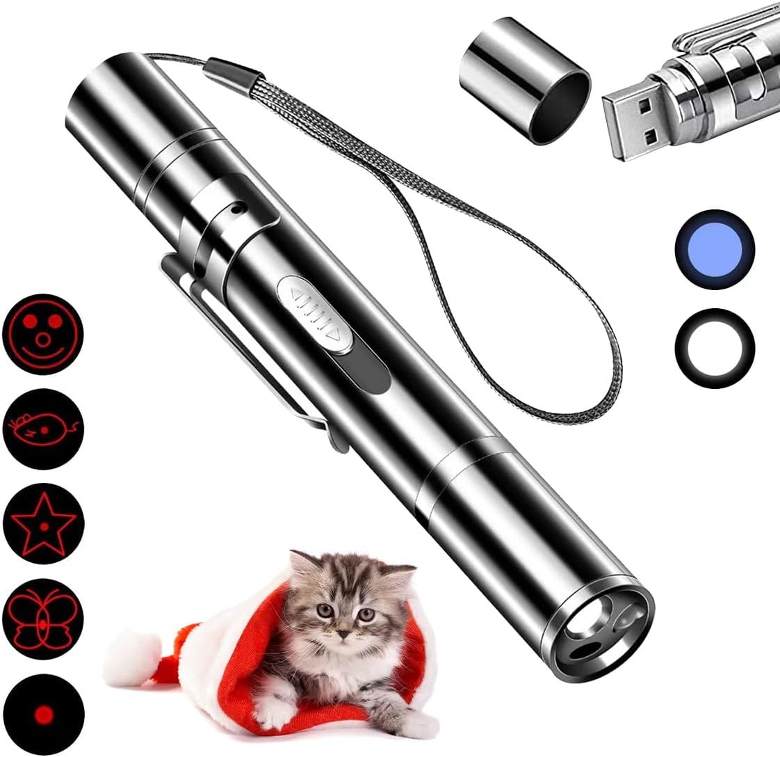 61C8ysTYQHL._AC_SL1161_.jpg Pet Cat Laser Toy, Rechargeable Handheld Pointer, 5 Red Laser Patterns, Suitable Indoor Interaction with Cats or Dogs - Image 1