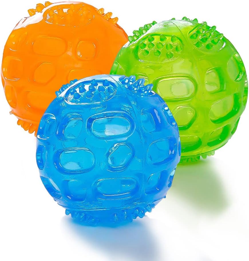 61QcIuc0WKL._AC_SL1001_.jpg Dog Squeaky Ball, Pet Squeak Chew Bouncy Rubber Toy Balls for Small Medium Dogs Indestructible Exercise Training Playing (3 Balls) - Image 1