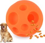 Dog Toy Balls, 5 Inch Treat Tricky Ball Food Dispensing Toys Tricky Fun Interactive Dog Toy Food Dispenser Toy Puzzle Toy Ball Dog Chew Toys Ball for Large Medium Slow Feeder Dog Bowls（Orange）