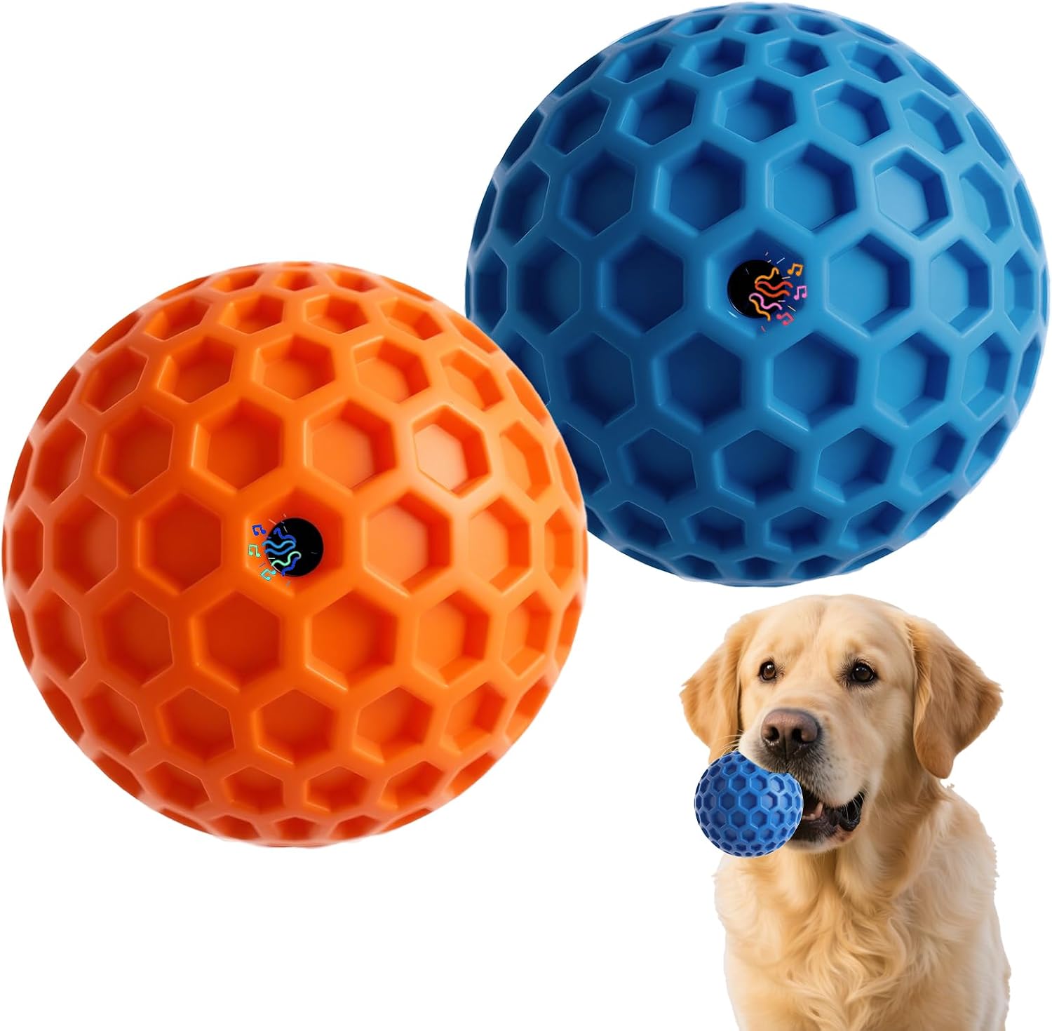 71ApRhQRshL._AC_SL1500_.jpg Dog Squeaky Balls Toys - 2 Pack Pet Chew Rubber Squeaker Toy,Interactive Training Fetch Ball for Small Medium Large Puppy - Image 1